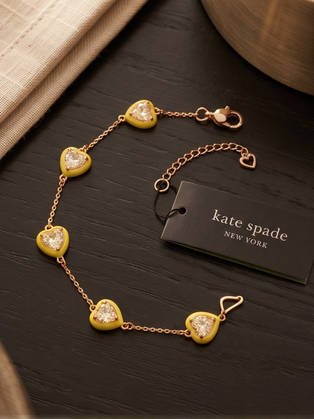 kate spade Yellow Enamel Heart Bracelet with Crystal Centers